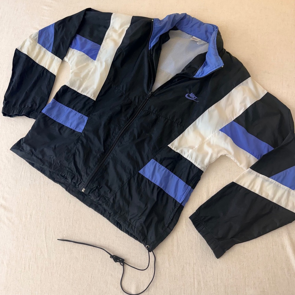 Vintage Nike Windbreaker Jacket Mens Medium Black Blue Colorblock 90s Sportswear - Picture 7 of 9